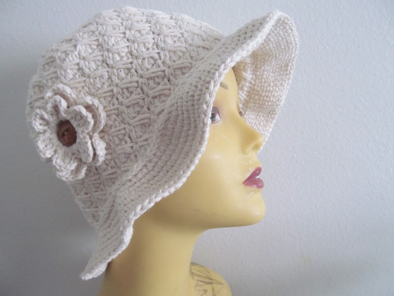 USA Seller Women Cloche Hat With Flower White Cloche Hat With Flower