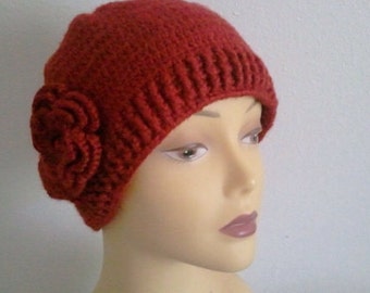 Womens Beret Beanie Hat, Autumn Red Beanie Hat, USA Seller