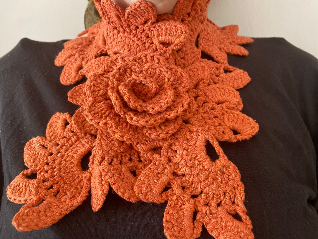 Crocheted Flower Neck Warmer Flower Collar Scarf With Rose Etsy