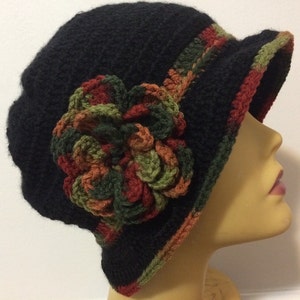 Black Cloche Hat With Fall Brim, USA Seller