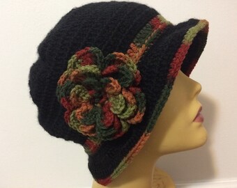 Black Cloche Hat With Fall Brim, USA Seller