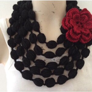 Gray Bubble Scarf With Rose Flower, Gray Scarf Necklace With Rose Flower image 5