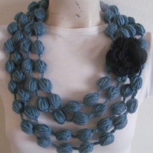 Gray Bubble Scarf With Rose Flower, Gray Scarf Necklace With Rose Flower image 4