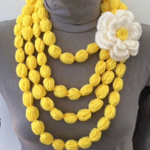 Gray Bubble Scarf With Rose Flower, Gray Scarf Necklace With Rose Flower image 6