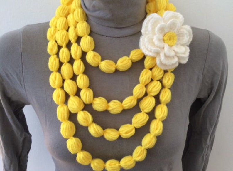 Gray Bubble Scarf With Rose Flower, Gray Scarf Necklace With Rose Flower image 6