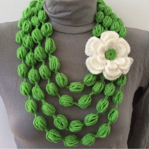 Gray Bubble Scarf With Rose Flower, Gray Scarf Necklace With Rose Flower image 10