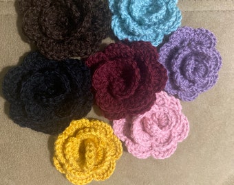 Crocheted Rose Flower Brooch, USA Seller