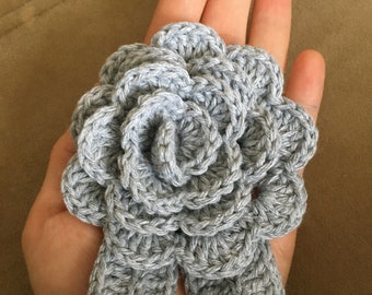 Crocheted Gray Brooch, Gray Rose Brooch, Usa Seller