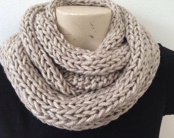 Infinity Twisted Cowl Scarf, Beige Men Infinity Scarf, Usa Seller