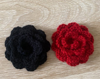 Crocheted Rose Flower, Black and Red Rose Flower, USA Seller