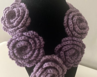 Rose Necklace, Crocheted Lilac Necklace, Crocheted necklace, USA Seller