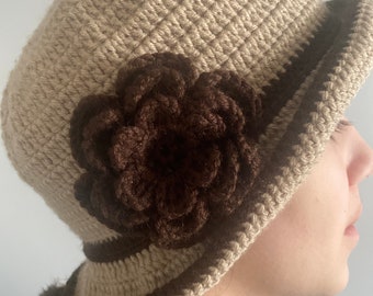 Crocheted Brim Cloche Hat With Flower, 1920 Cloche Hat, USA Seller