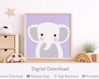 Druckbare Tier Kinderzimmer Wandkunst - Lavendel Druck skandinavisch Baby Kinderzimmer Dekor - Elefant-Druck