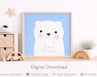 Druckbares Tier Kinderzimmer Wandbild – Hellblauer skandinavischer Bär – Baby & Kinderzimmer Dekor