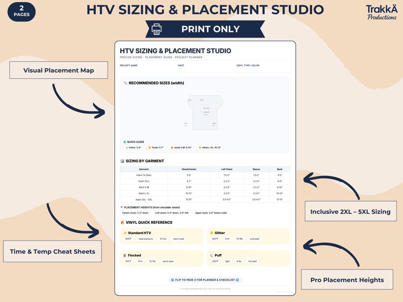 Sizing Options HTV Sizing & Placement Studio — Inclusive 5XL Sizing Chart, Vinyl Cheat ...