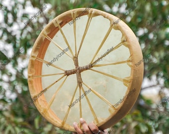 Handcrafted Shamanic Drum with Natural Cowhide | Sacred Frame Drum | 16” 18”