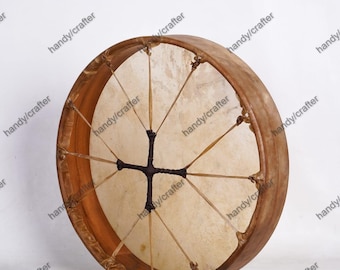 Handcrafted Shamanic Drum with Natural Cowhide | Sacred Frame Drum | 14” 16” 18”