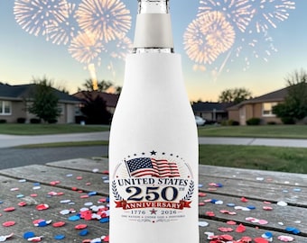 United States 250th Anniversary Bottle Cooler Sleeve | 1776-2026 Patriotic Flag Design