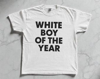 Witte jongen van het jaar T-shirt | Meme-T-shirt vintage stijl | Grappige uniseks streetwear-top