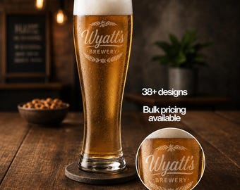 Vaso de cerveza Pilsner grabado a medida / Vaso de pinta grabado + iniciales, monogramas, ideal para bodas, padrinos de boda, recuerdos, obsequios, logotipos