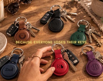 Llavero AirTag de cuero genuino personalizado / Soporte de rastreador de cuero de lujo, estuche AirTag grabado, funda de lujo, llavero, accesorio