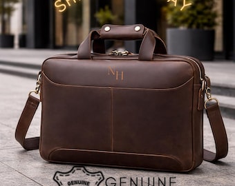 Custom Genuine Leather Laptop Briefcase | Luxury, Handmade Travel Messenger Laptop Bag, Crazy Horse Leather