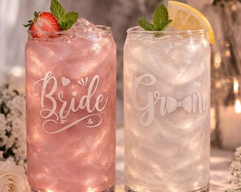 Custom Wedding Can Glass, Engraved Bridesmaid Proposal Cup, Bridal Shower Favor, Reception Keepsake, Bachelorette Party Gift