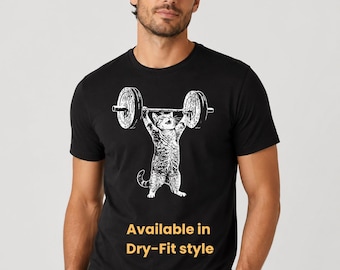 Camiseta unisex divertida de gato levantando pesas / Camiseta de gimnasio Dry-Fit de fitness, camiseta con meme de entrenamiento de peso muerto para amantes de los gatos y adictos al gimnasio, colores cómodos, sudadera con capucha