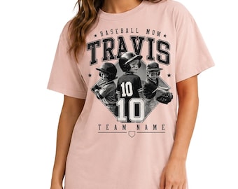 Camiseta personalizada de béisbol para mamás con colores cómodos / Camiseta personalizada con foto del jugador, nombre, número de camiseta infantil y nombre del equipo, camiseta a juego para mamás aficionadas al béisbol.