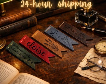 Marcapáginas personalizado de cuero auténtico / Su nombre, diseño o cita grabada a medida en cuero Crazy Horse vintage hecho a mano.