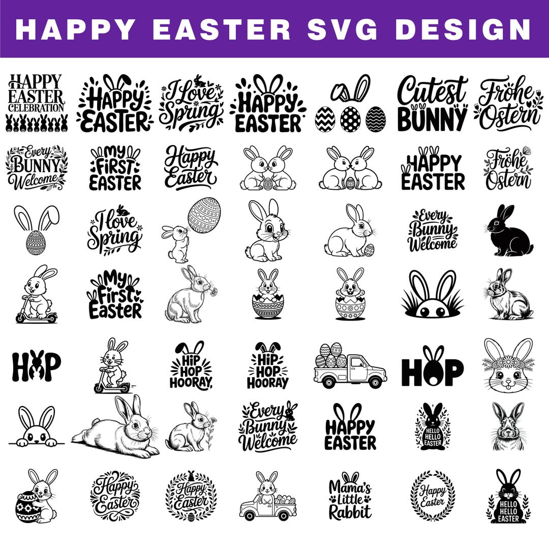 100+ Happy Easter SVG PNG Bundle, Bunny Egg Quotes Cut Files (digital ...