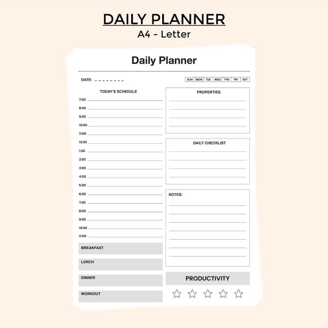 Daily Planner Printable – Undated Productivity & Time Management ...