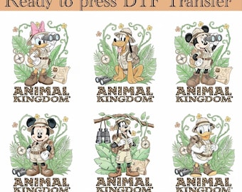 Safari Mickey e Amigos DTF, Transferência DTF Minnie Mouse Leopardo, Animal Kingdom DTF, Minnie Mouse DTF, Safari Disney DTF