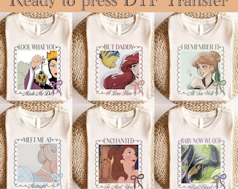 Transferência DTF de personagens das Princesas da Disney, Laço da Princesa Coquette DTF, Viagem à Disney DTF, Princesas da Disney DTF, Viagem de Princesas para Garotas à Disney