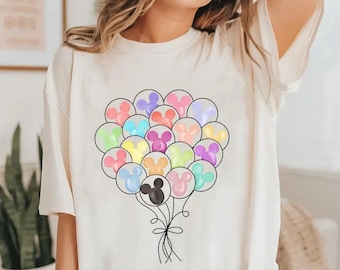 Transferência DTF para balões coloridos com a cabeça do Mickey Mouse da Disney World, balões DTF da Disney, laço Coquette da Disneyland, balões com a cabeça do Mickey Mouse.