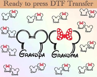 Custom Disney Family Trip Dtf, Matching Family Disney Dtf, Mickey and Minnie Mouse Ears Family Dtf Transfer, Personalized Names Disney Dtf