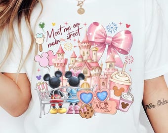 Encontre-me na Main Street Disney, Camiseta Disney para Casal com Transferência DTF, Melhores Amigos da Disney, Férias na Disneyworld, Casal Apaixonado da Disney, Presente de Verão da Disney