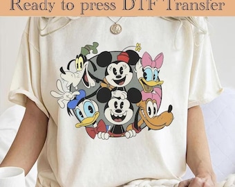 Transferência DTF dos rostos do Mickey Mouse e seus amigos da Disney World, Walt Disney World Family Trip DTF, Disney pronta para impressão
