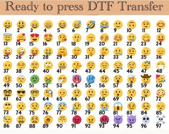 Transferência DTF de grupo de emojis: estampa combinando para viagem em família, emojis combinando para festa em grupo, emojis para festa de aniversário.