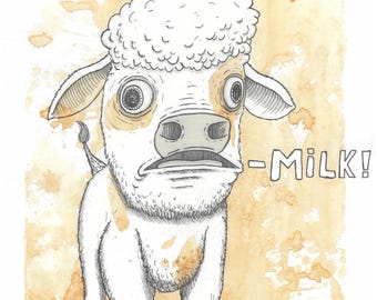 Baby Cow Milk! Thee-spatprint, verkrijgbaar in A4- tot A0-formaat.