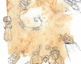 Tea Splat Hell print, verkrijgbaar in A4- tot A0-formaat.