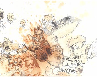 the worm Tea Splat print A4,3,2 & 1