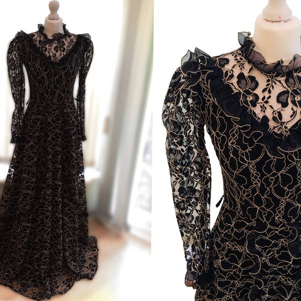 Victorian Goth Black Dress. Vintage. 1970's.