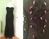 90s Goth Rosebud Beaded Soft Fishtail Dress. Prom. Vintage. Morgan Co, by Linda Bernell.