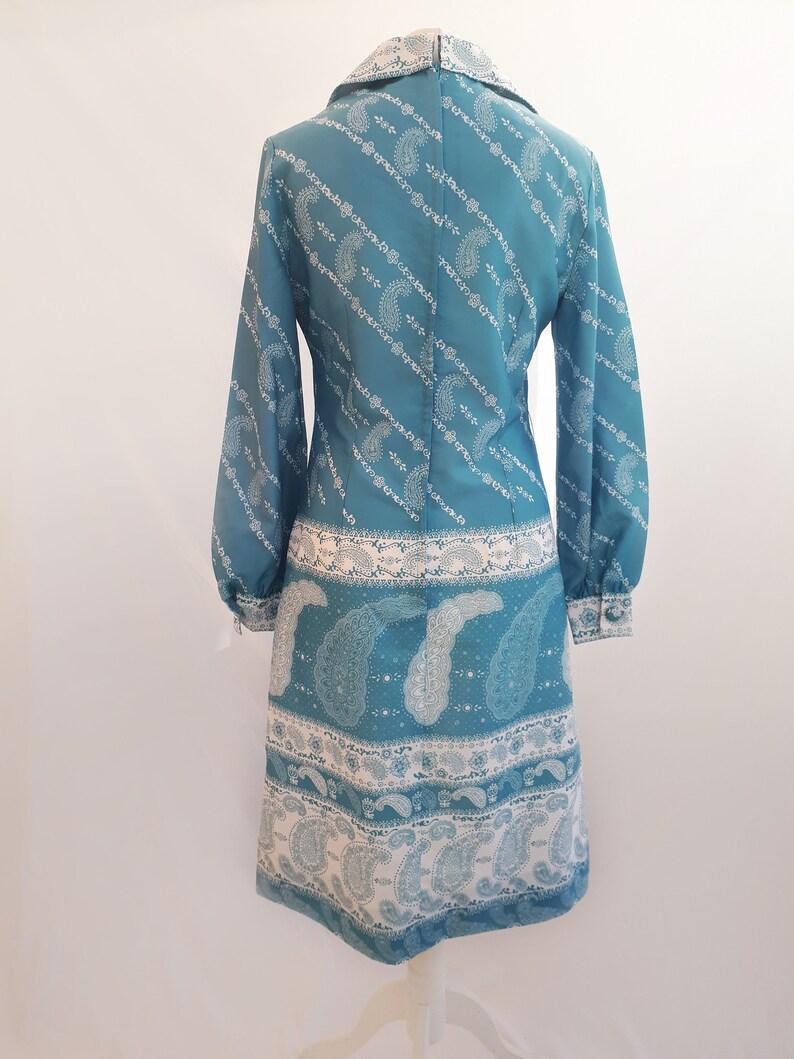 Paisley Blue Dress 1970/'s Vintage By Sid Greene of London.
