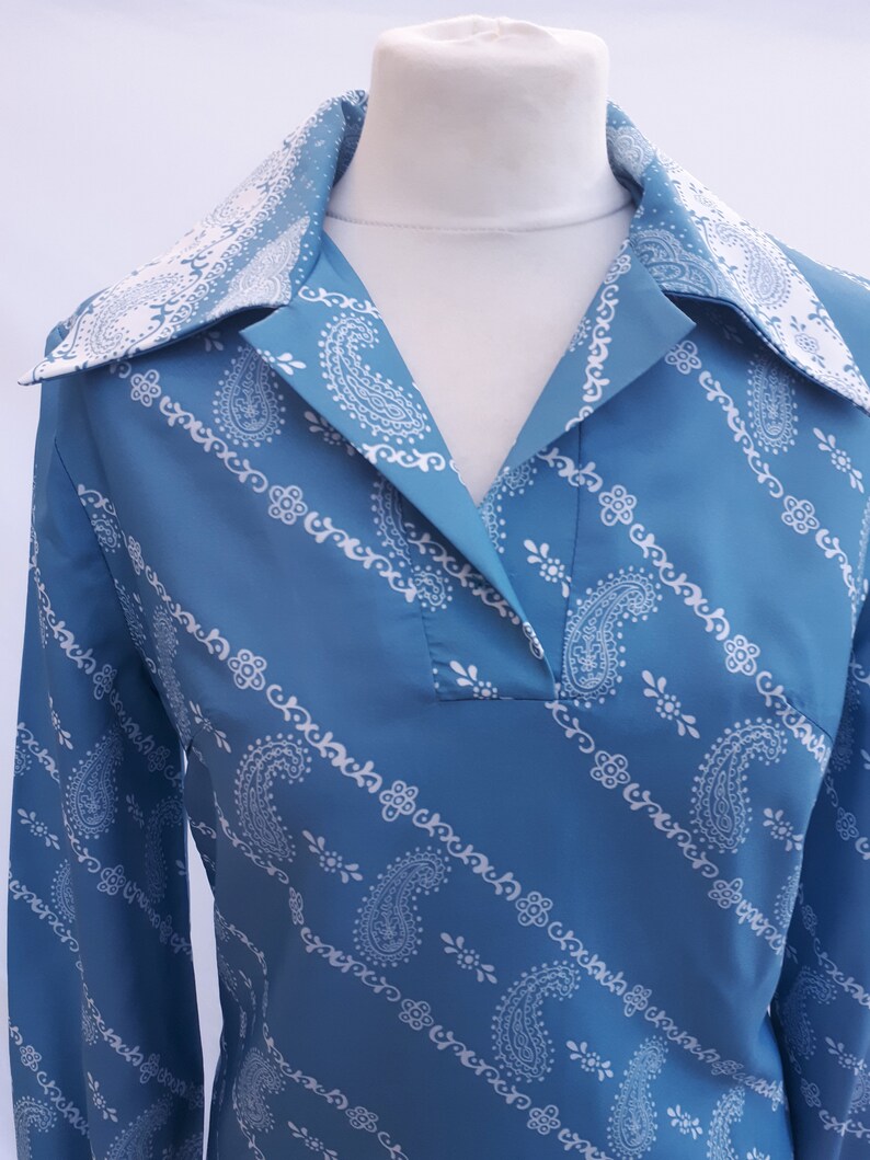 Paisley Blue Dress 1970/'s Vintage By Sid Greene of London.