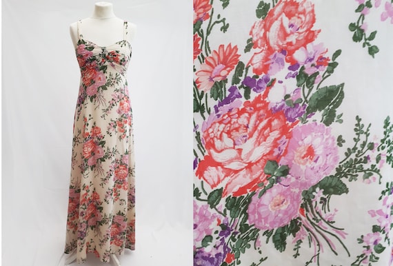 80s Colours Floral Garden Print Oversized Handmade Tunic Top English Floral Garden Teal Purple Pink Rose and Paisley Print Tunic