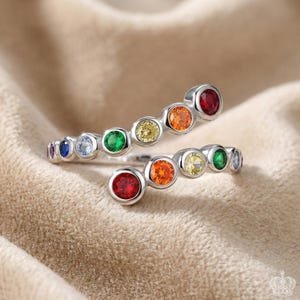 Adjustable 925 Sterling Silver Multi Gemstone Ring Rainbow Eternity Band Open Ring