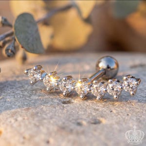 Dainty Zircon Ear Climber Cuff  Hypoallergenic Stainless Steel Helix Piercing