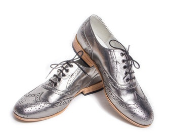 silver oxford brogue shoes - FREE WORLDWIDE SHIPPING